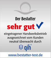 qih-Siegel: "Der Bestatter" sagt zu 1. Weinheimer Bestattungsunternehmen e.G. | Vereinigte Weinheimer-Hemsbacher Schreinermeister "sehr gut" - eingetragener Handwerksbetrieb - ausgezeichnet vom Kunden - neutral überwacht durch qih.